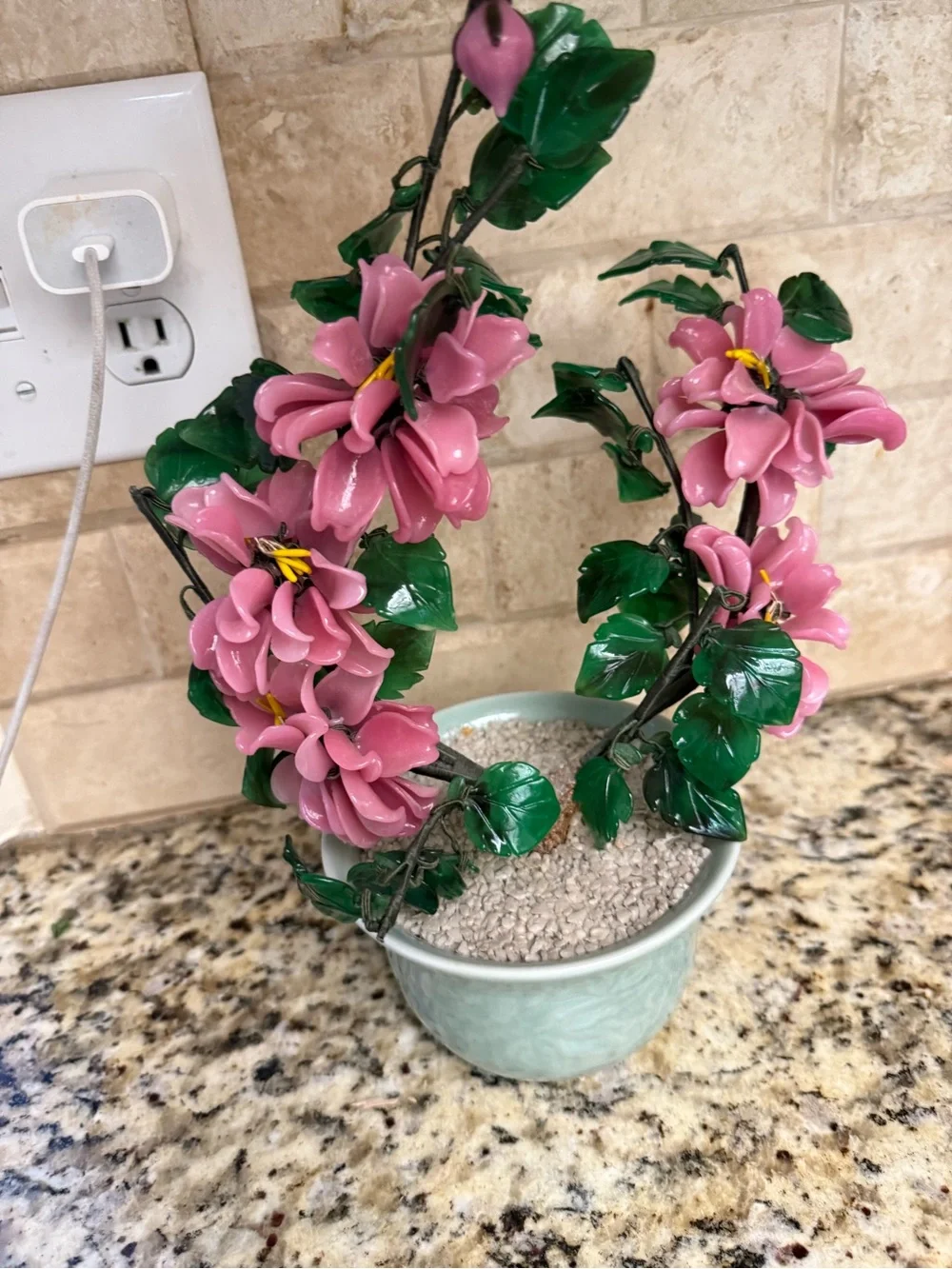 Pink Faux Floral Topiary in Ceramic Pot